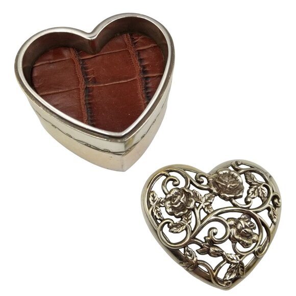 Brighton Heart Shaped Jewelry Trinket Box With Intricate Floral Design HTF - Picture 9 of 15
